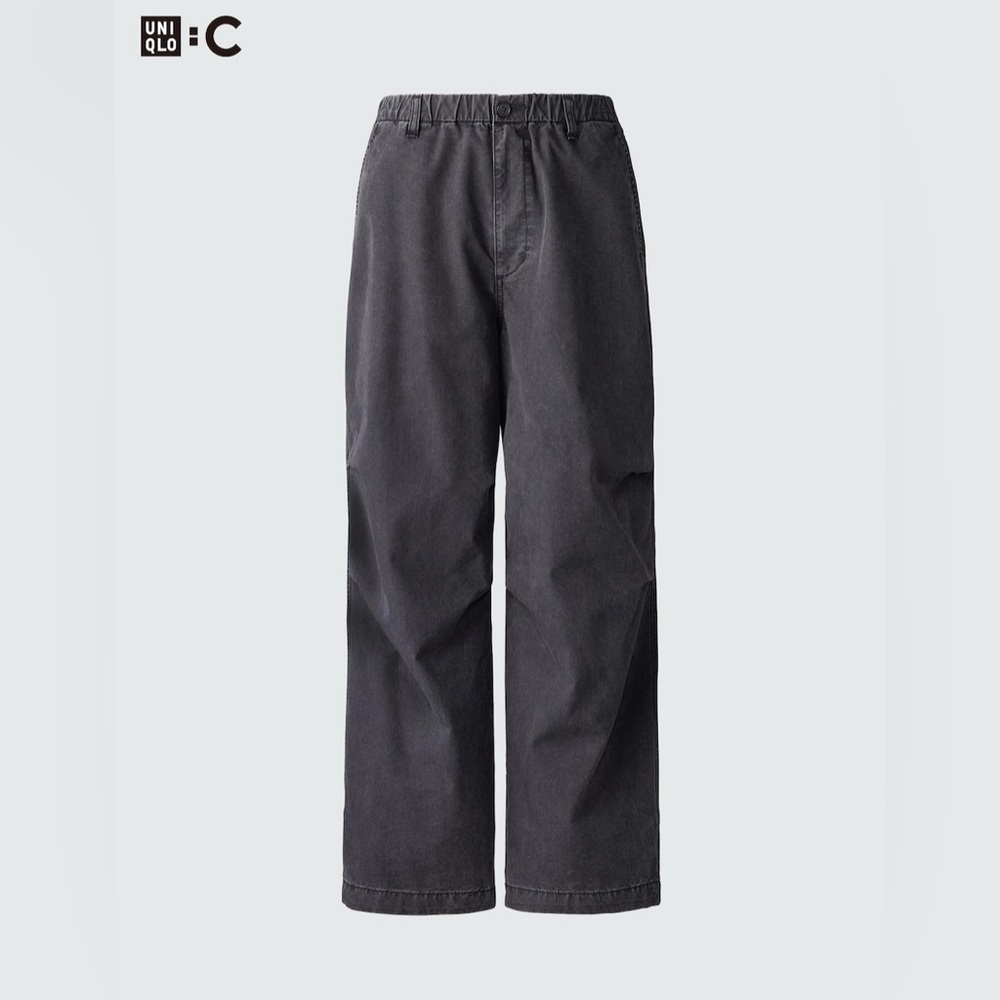 Uniqlo Wide Parachute Denim Pants Dark Gray 32 Medium Elastic Waist NWOT